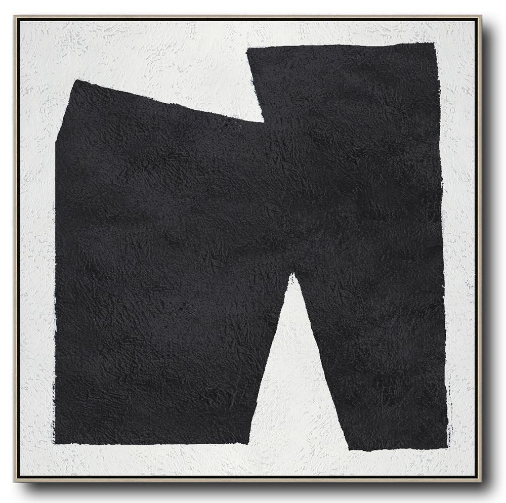 Hand-Painted Oversized Minimal Black And White Painting - Large Wall Art Restroom Huge